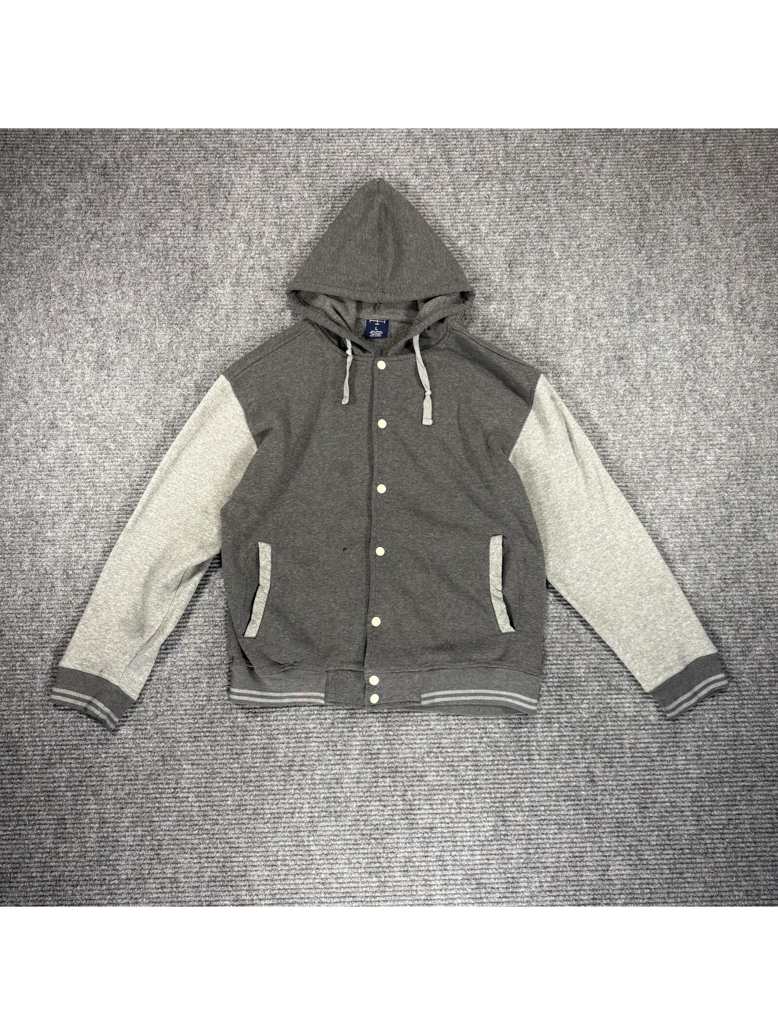 Gray Varsity Bomber Jacket With Hoodie Rok Fashion Streetwear Size L Small Holes